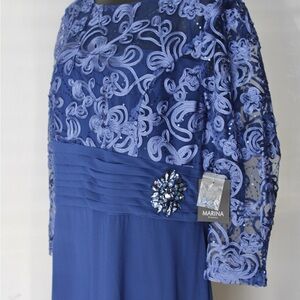 MARINA Navy Blue Lace Long Sleeve Dress